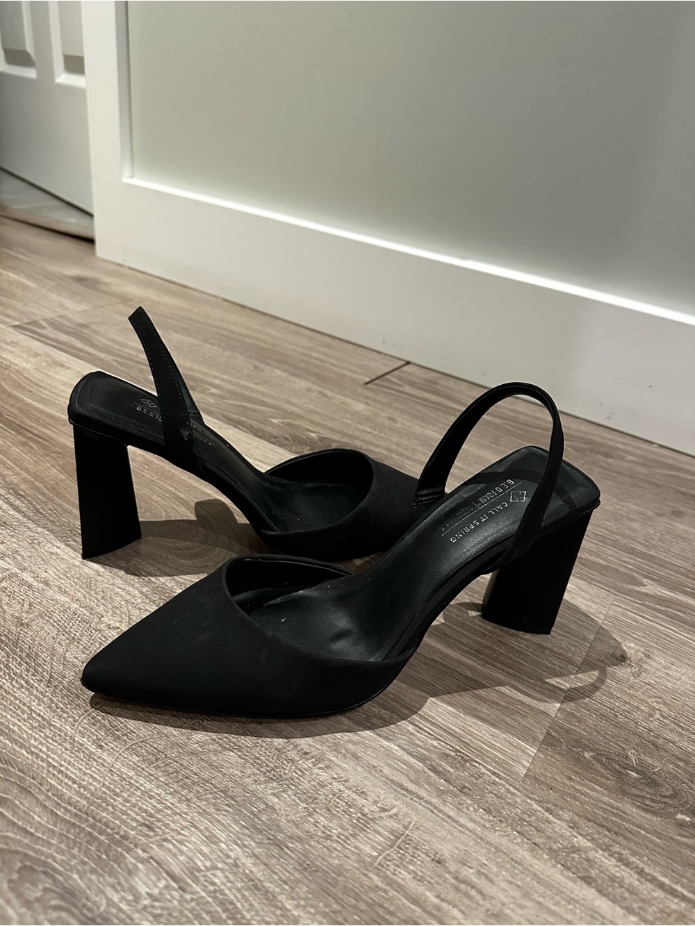 Call It Spring Black Pointed Slingback Block Heel Pumps